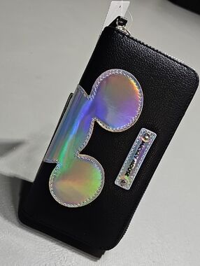NWT Disney Mickey Mouse Black Iridescent Zip Around Wallet With Wristlet Strap